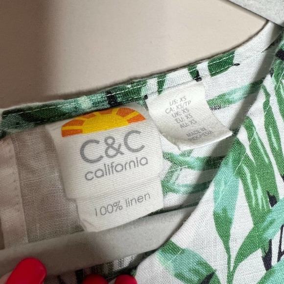 C&C California Californialinen Dress Palm Leaf Tropical Vacation Linen Summer XS - Picture 5 of 13